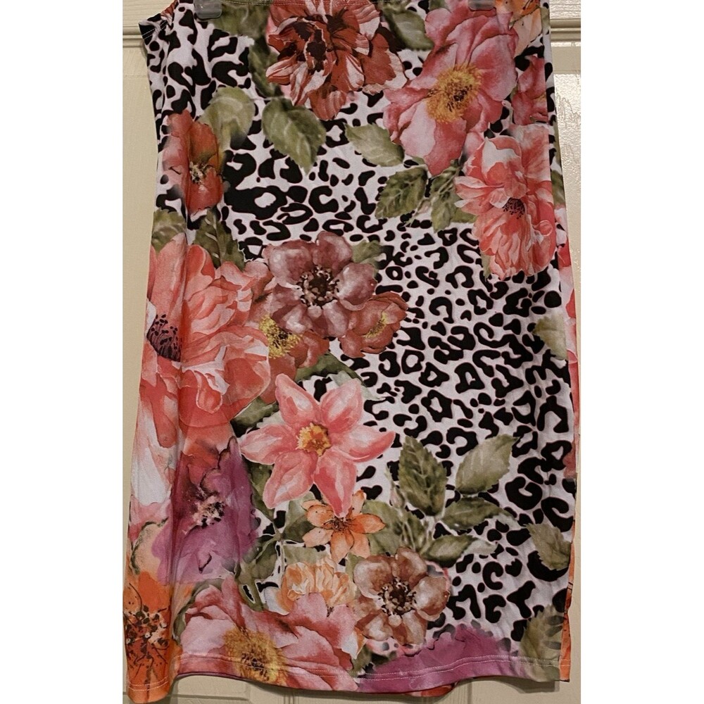 VTG Topia L Floral Animal Print Skirt Y2K Slinky Pencil 90s Whimsical Festival